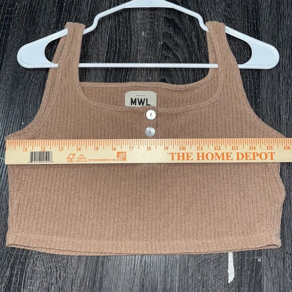 Madewell MWL Large Sleeveless Ribbed Knit Square Neck Henley Crop Tank Top Brown - Picture 9 of 11